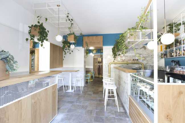 restaurant counter entrance white seats