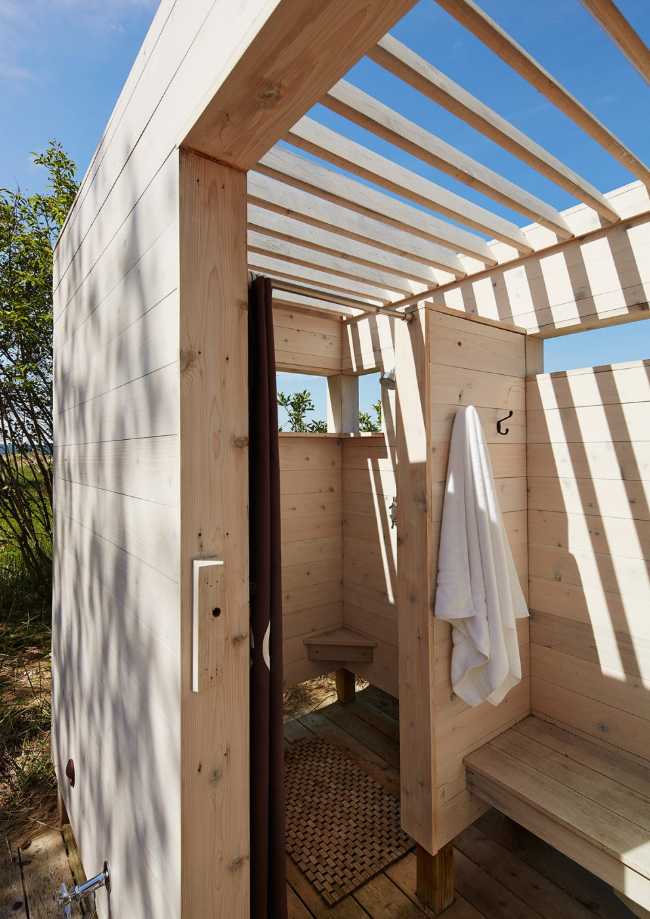 The outdoor wooden shower