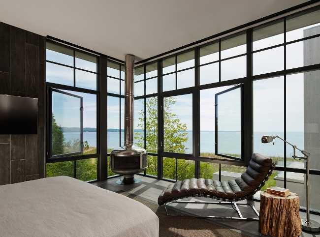 he sleeping area and the large window