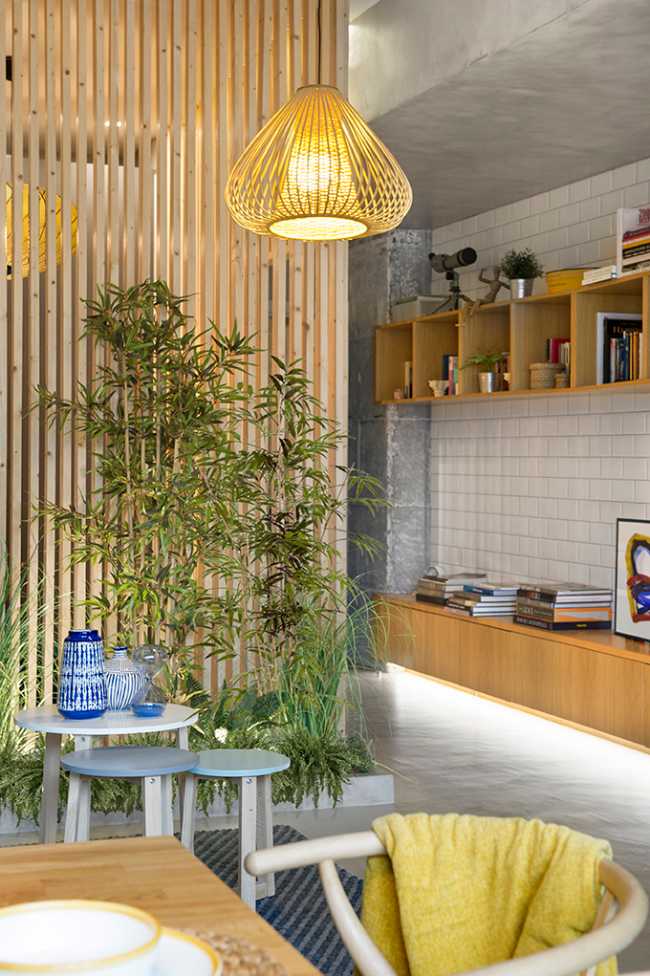 Wooden furnishings and lighting