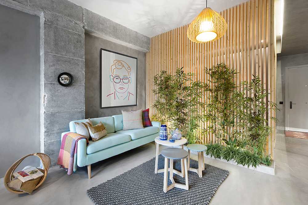 A wooden cube wraps around the bedroom