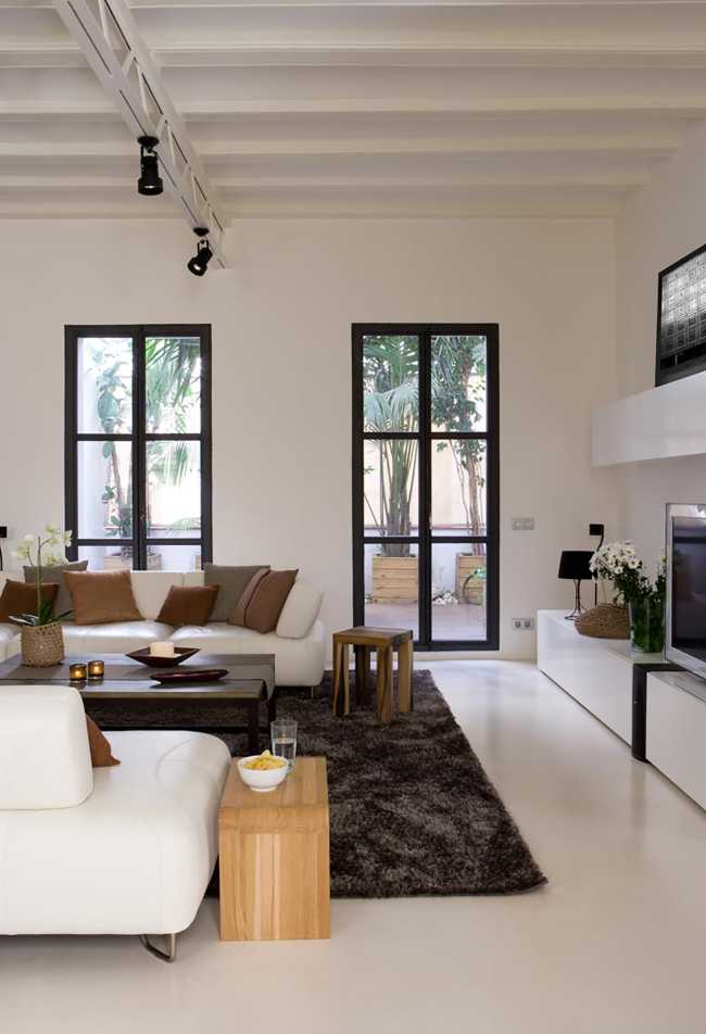 Padded with leather floor and white ceiling define the living area