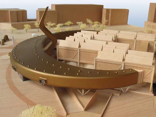 Wooden model of the existing part of the museum and of the extension