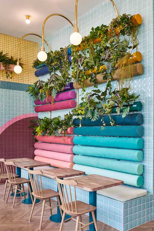 Padded dining area and ceramic cladding