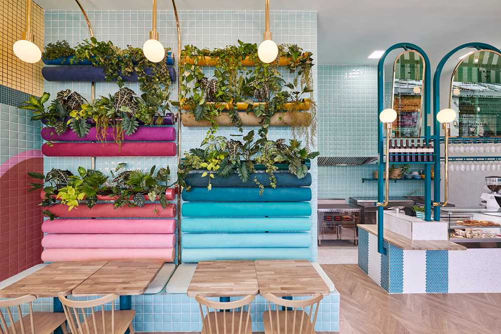 Padded dining area and ceramic cladding