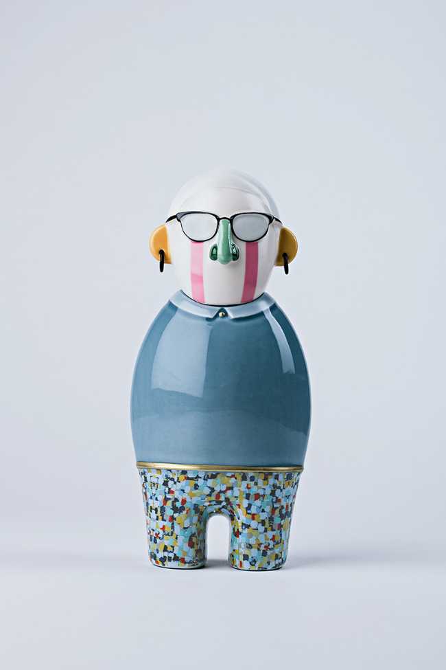 blue copy designer ceramic object with glasses