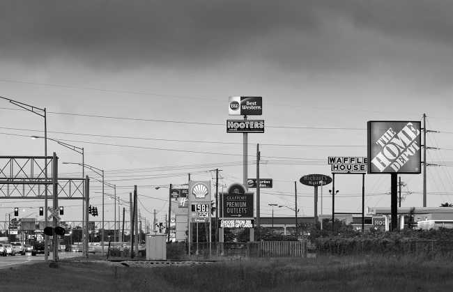 Illuminated signs in an urban landscape