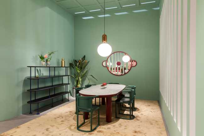 Green for the walls and the seats of the stand