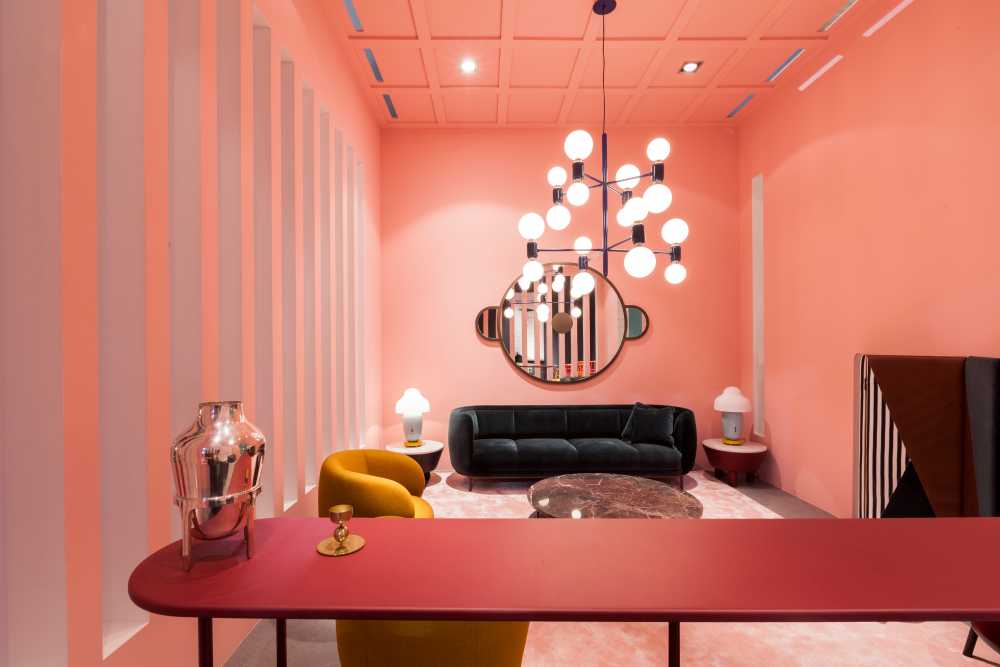 The dining area in pink
