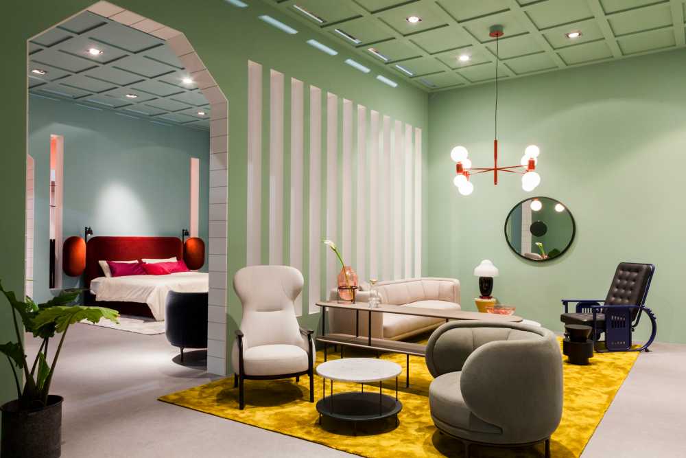 The dining area in pink