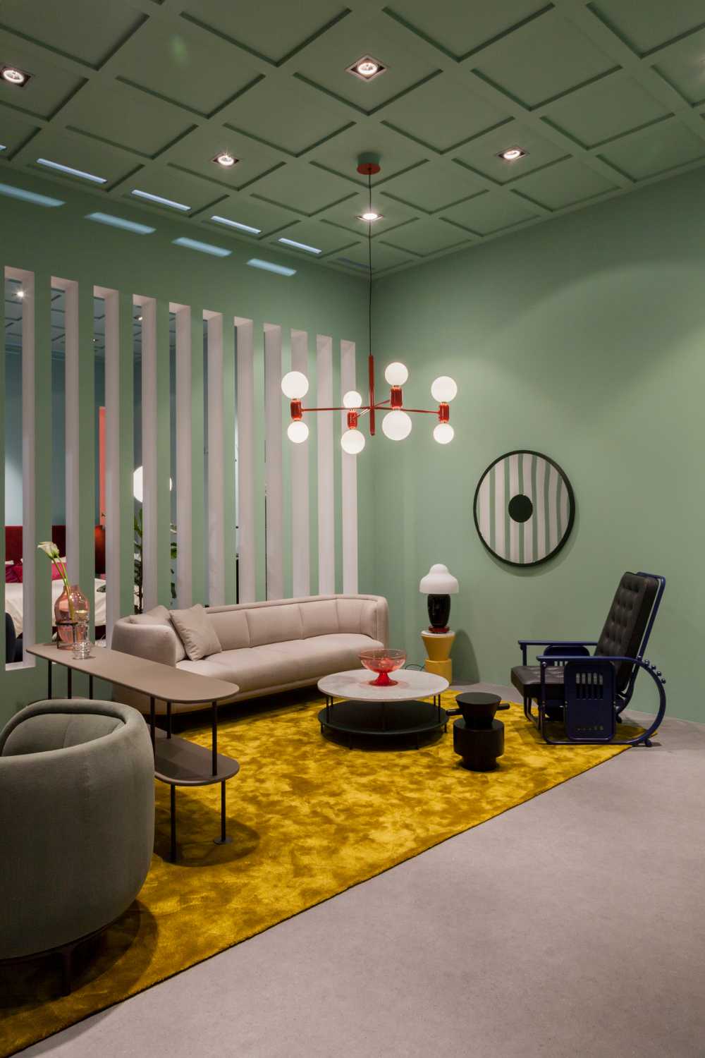 The dining area in pink