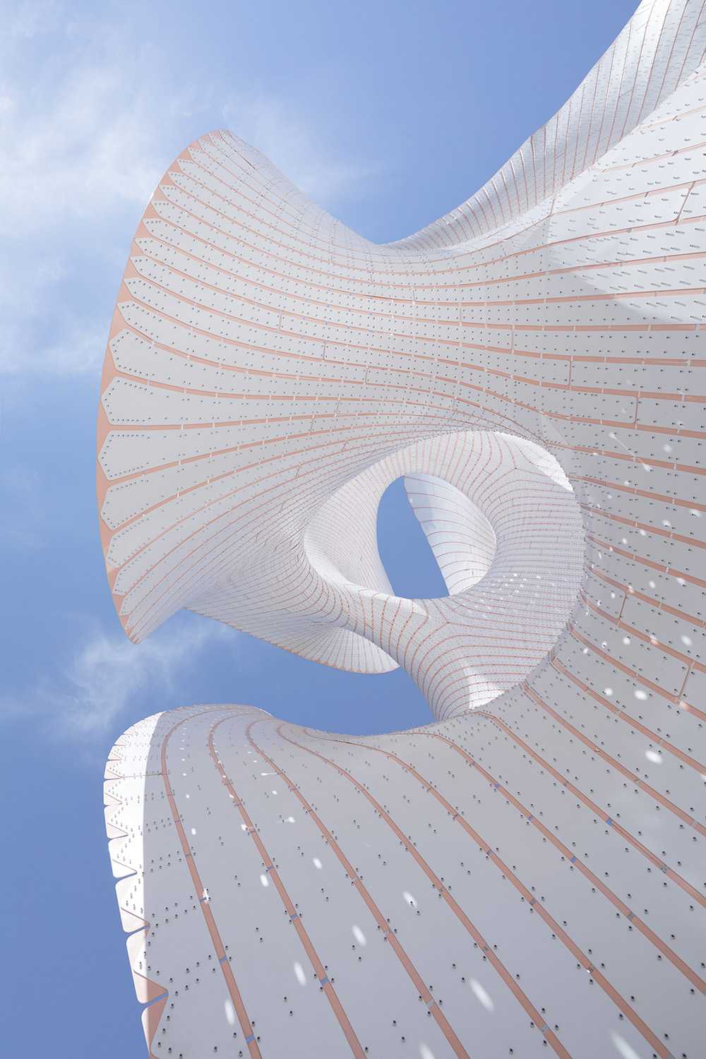 pavilion self-supporting structure in white aluminum