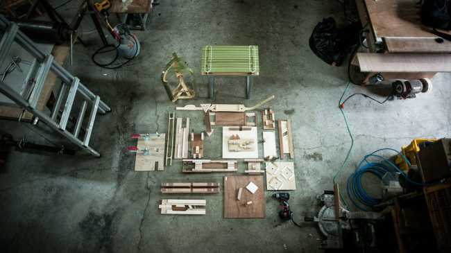 The various parts of the bamboo stool before assembly