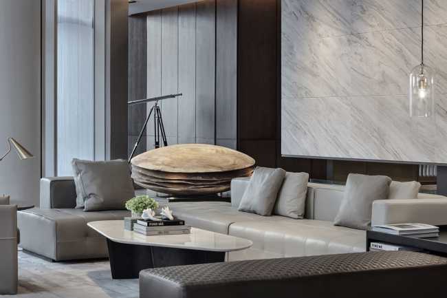 The living room leather sofa