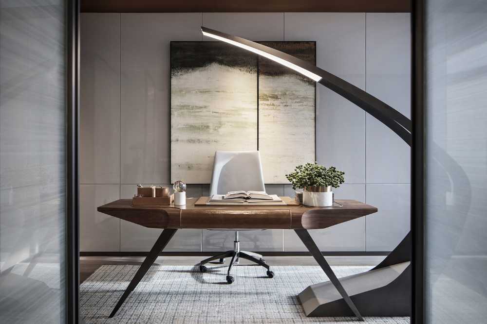 The large kitchen with exposed shelves and stone floor