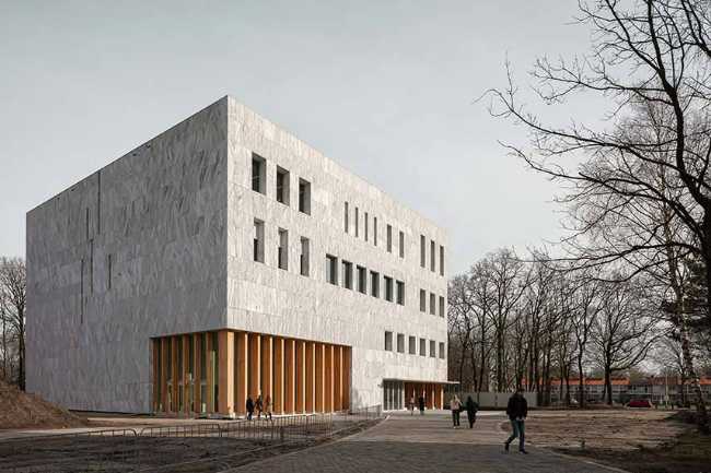 Marga Klompé Building: wood, stone, ecology, and design