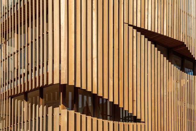 design-building-residence-complex-slats-wood-organic-construction-nature-sun-movement-privacy-exterior-detail