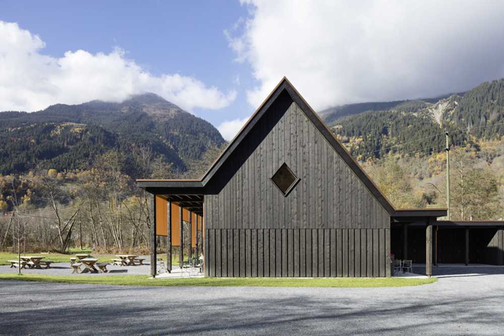 Wooden building with traditional shapes