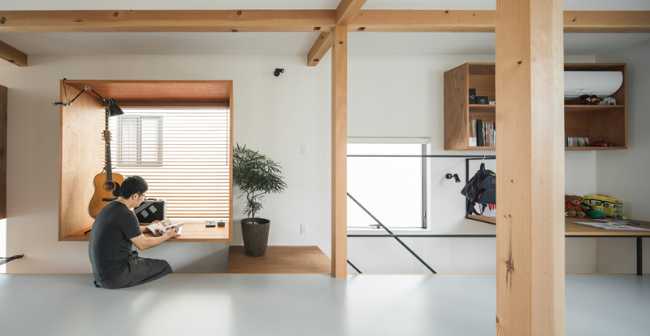 White interior and wooden structure