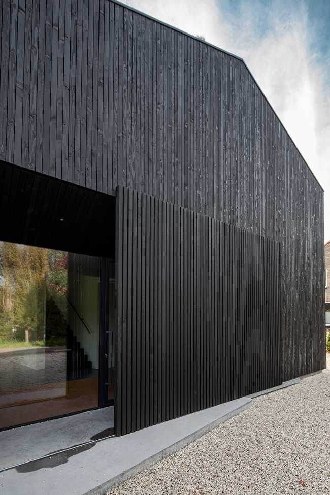Facade and vertical wooden slats