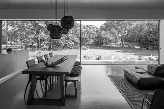 Dining room and living room with bay window