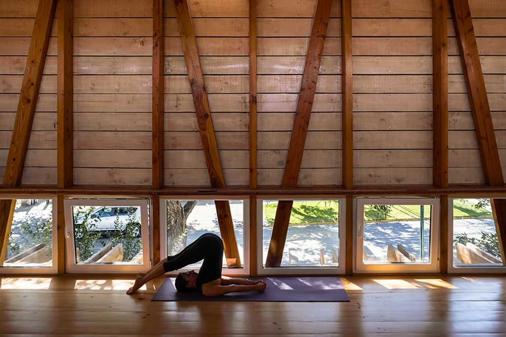 Yoga center with wooden interior