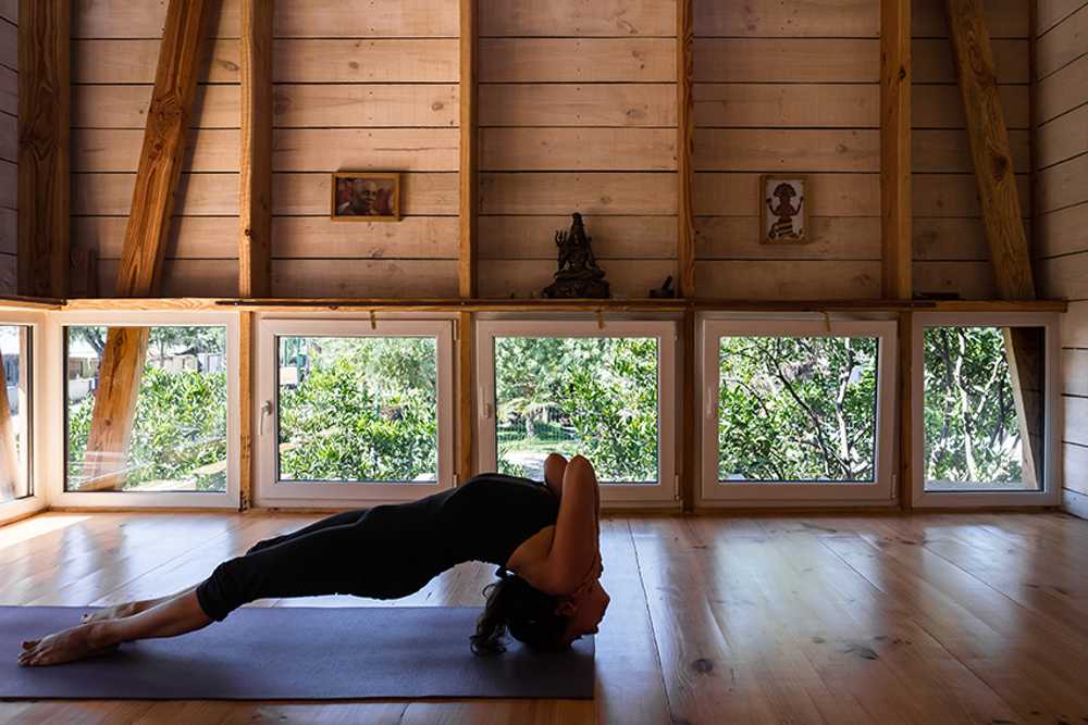 Yoga center with wooden interior