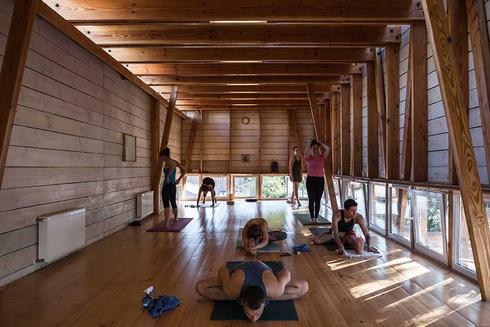 Yoga center with wooden interior