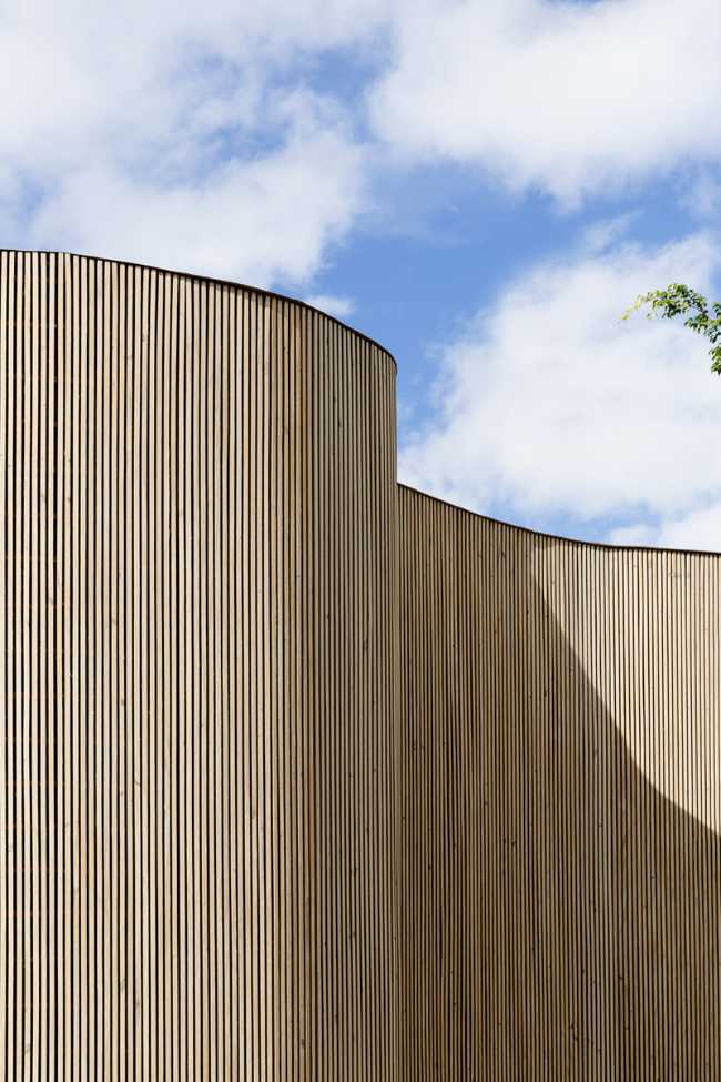 Dettaglio della facciata con doghe di legno