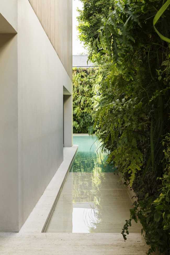 Piscina con muro di verde