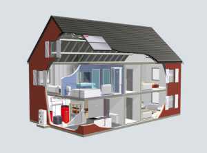 Render with Hoval heat pump system diagram