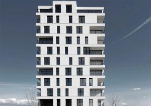 Building facade covered with Equitone Tectiva fiber cement panels