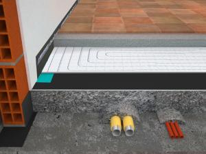 Render stratigrafia pavimento radiante isolato acusticamente con sistema pavimento Isolmant