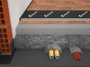 Render stratigrafia pavimento radiante isolato acusticamente con sistema pavimento Isolmant