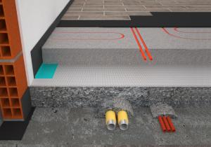Render stratigrafia pavimento radiante isolato acusticamente con sistema pavimento Isolmant