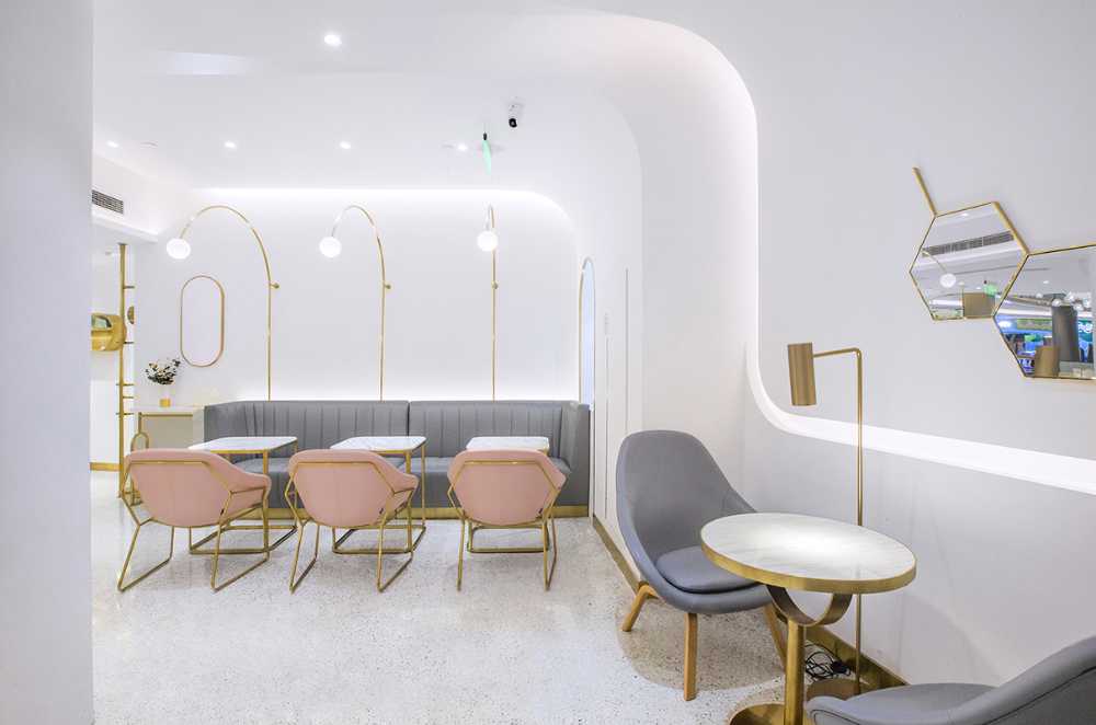 interior concept store white gold minimal pastel color