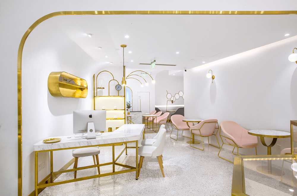 interior concept store white gold minimal pastel color