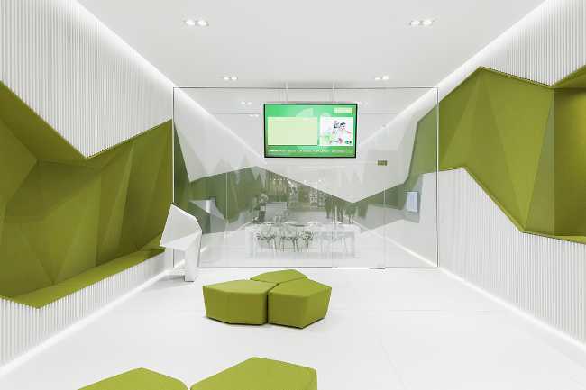 nuovo concept interior banca verde e bianco