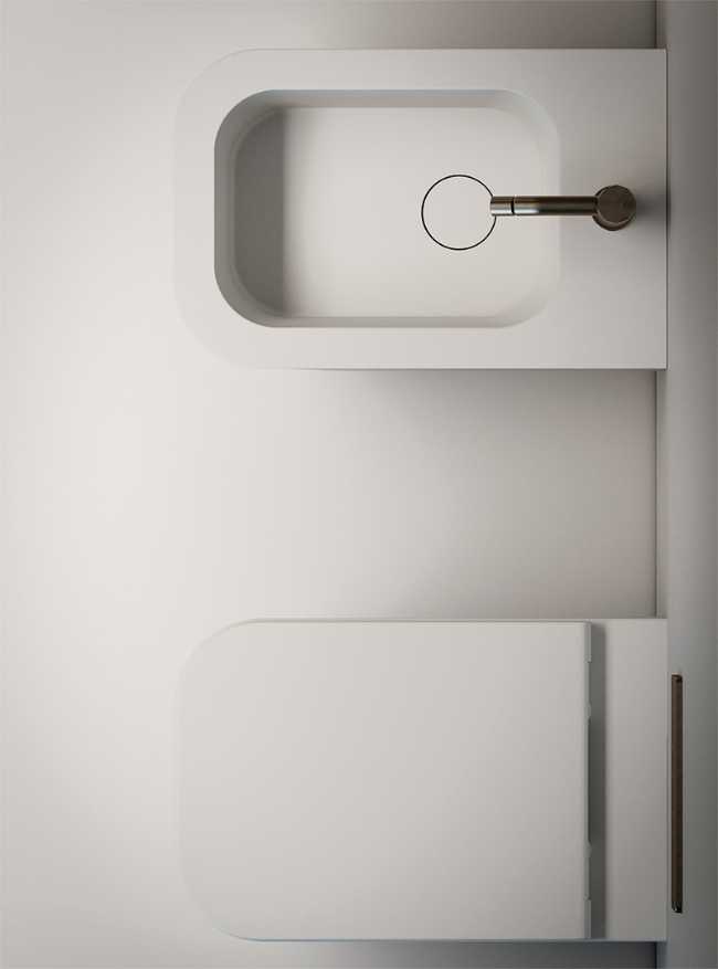 Sanitari bianchi con spigoli vivi dal design minimal ed essenziale