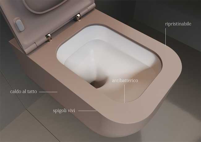 Sanitari colorati con spigoli vivi dal design minimal ed essenziale