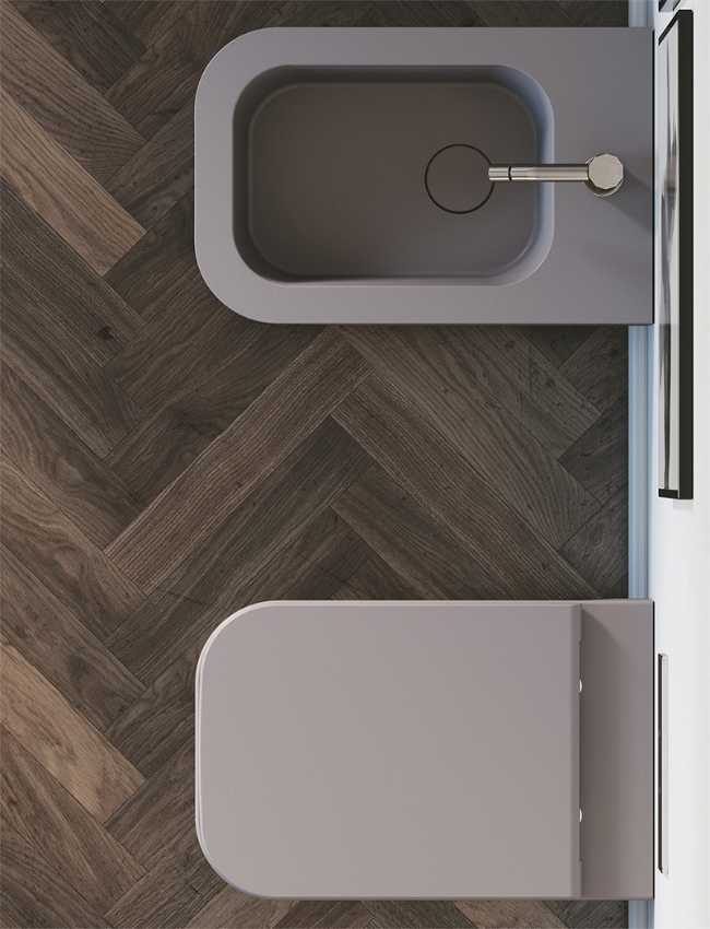 Sanitari colorati con spigoli vivi dal design minimal ed essenziale