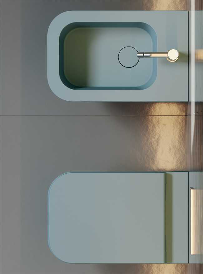 Sanitari colorati con spigoli vivi dal design minimal