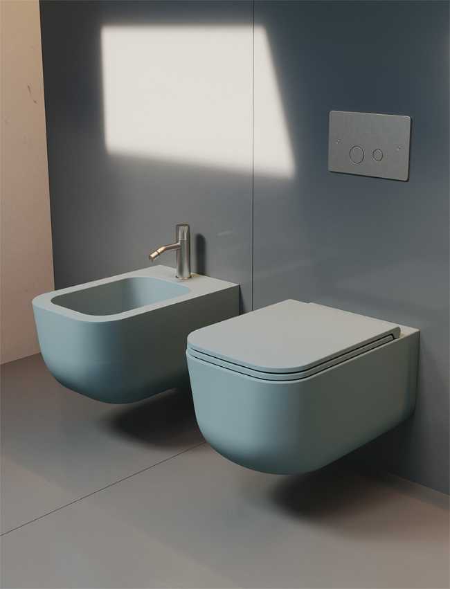 Sanitari colorati con spigoli vivi dal design minimal