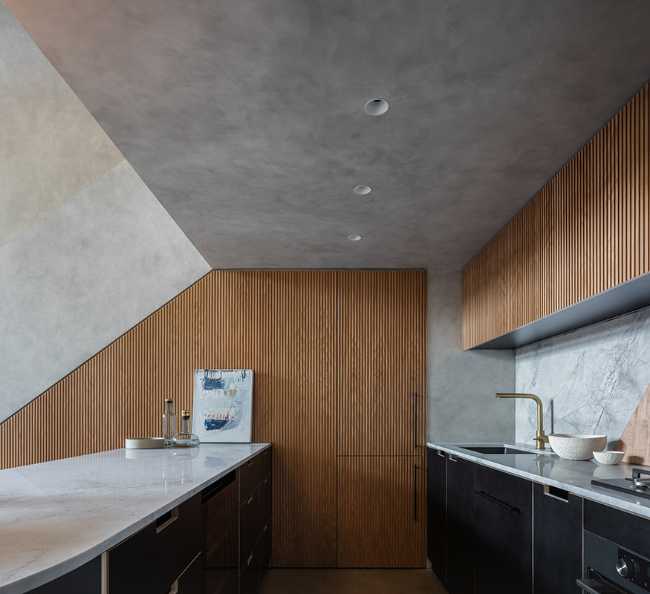 cement and wood wall covering