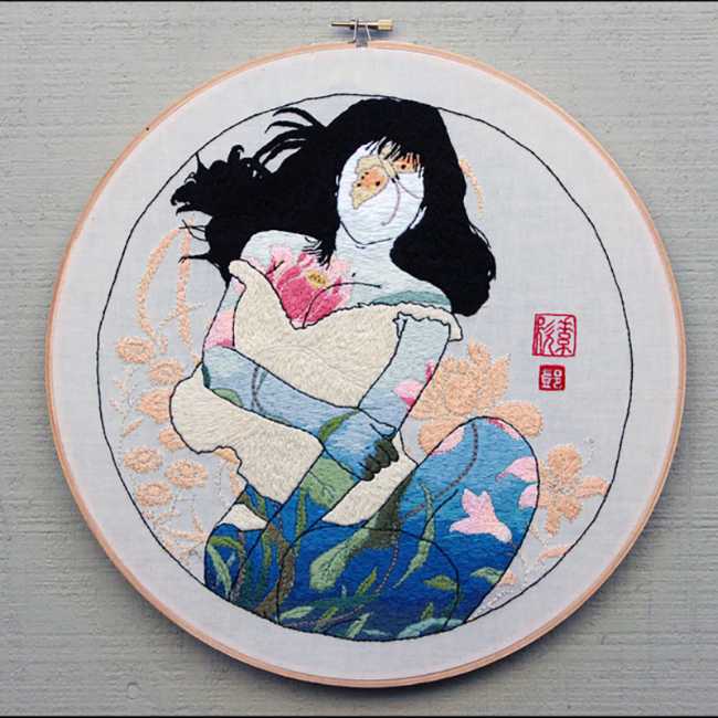 ricamo ritratti femminili e grafica