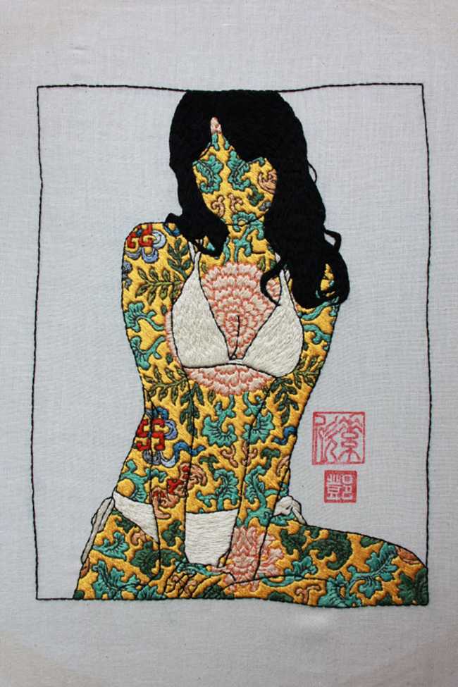 ricamo ritratti femminili e grafica