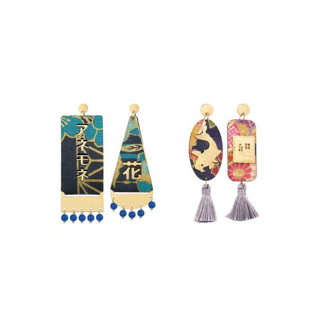 Anemone Fuji Koi, the collection of Jewelry in silk and colorful lacquer inspired by Japan