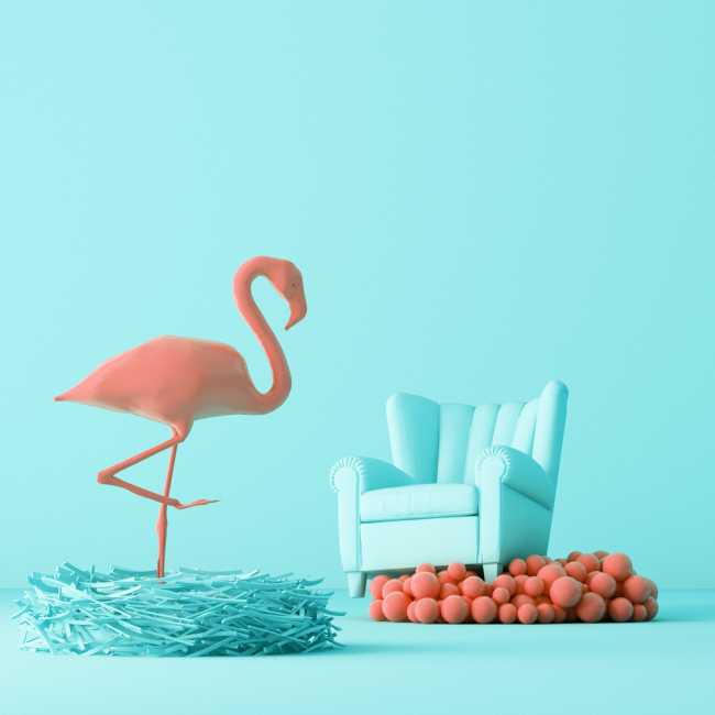 fenicottero rosa pantone colori pastello grafica 3D