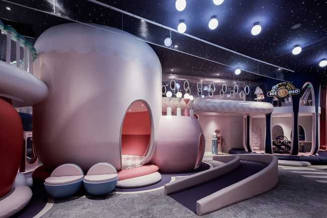 shopping center playground pastel colors seats