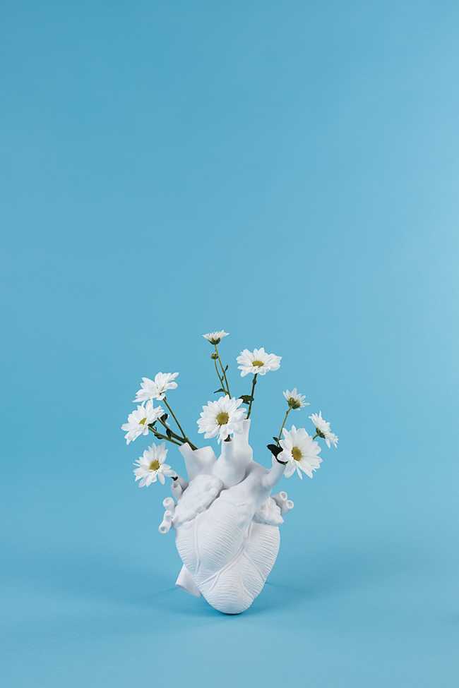 cuore porcellana porta fiori bianco